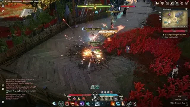 AION 2 open-world combat snapshot with characters fighting under a wide Atreia sky