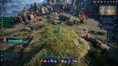 AION 2 fortress ruins battlefield with ESP boxes highlighting enemies through crumbling stone walls